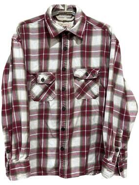 Brooklyn Xpress Flannel Shirt XL Red Brown Green Plaid Button Up Long Sleeves